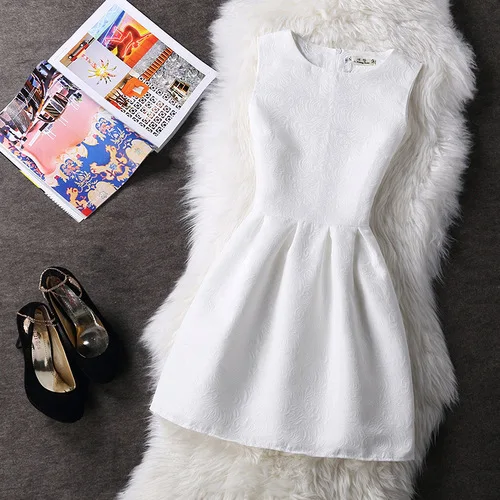 

Black And White Pink Blue 6 Color Photo Shoot 2018 Ozhouzhan New Style Slim Fit Slimming Sleeveless Jacquard Solid Color Dress