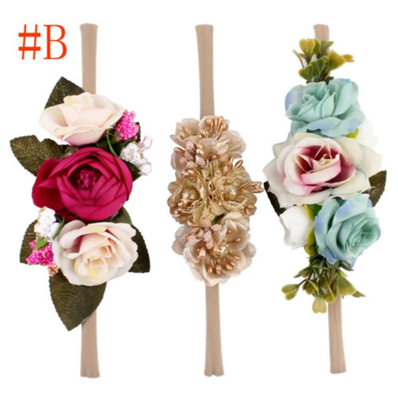 Красота 3 шт для маленьких девочек младенческой малышей Цветок Резинки Для Волос Аксессуары - Цвет: B