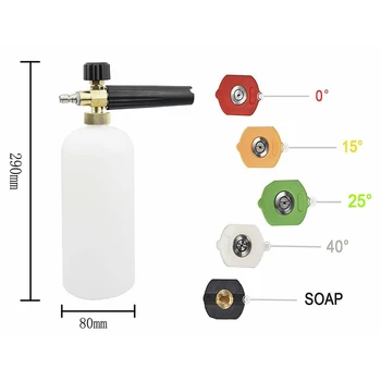 

Snow Foam Lance Bottle Cannon 1/4\\\" Soap Pressure Car Foamer Wash Jet Bottles Translucent W/ 5pcs Nozzle Tips For Washing Car.