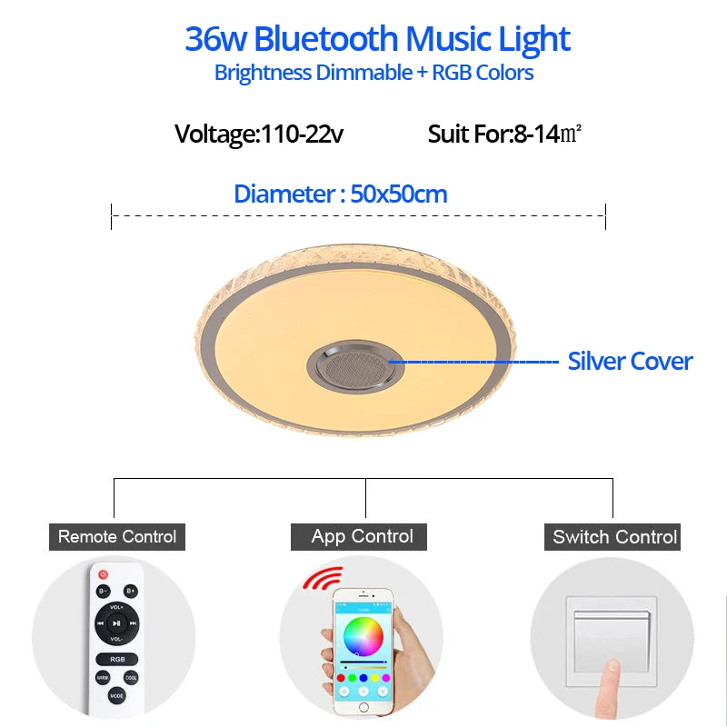 RGB 36w Музыкальный светодиодный потолочный светильник s RGB с приложением и пультом дистанционного управления, потолочный светильник для спальни 25 Вт 36 Вт 52 Вт, светильник для гостиной, lampara de techo - Цвет корпуса: RGB 36w