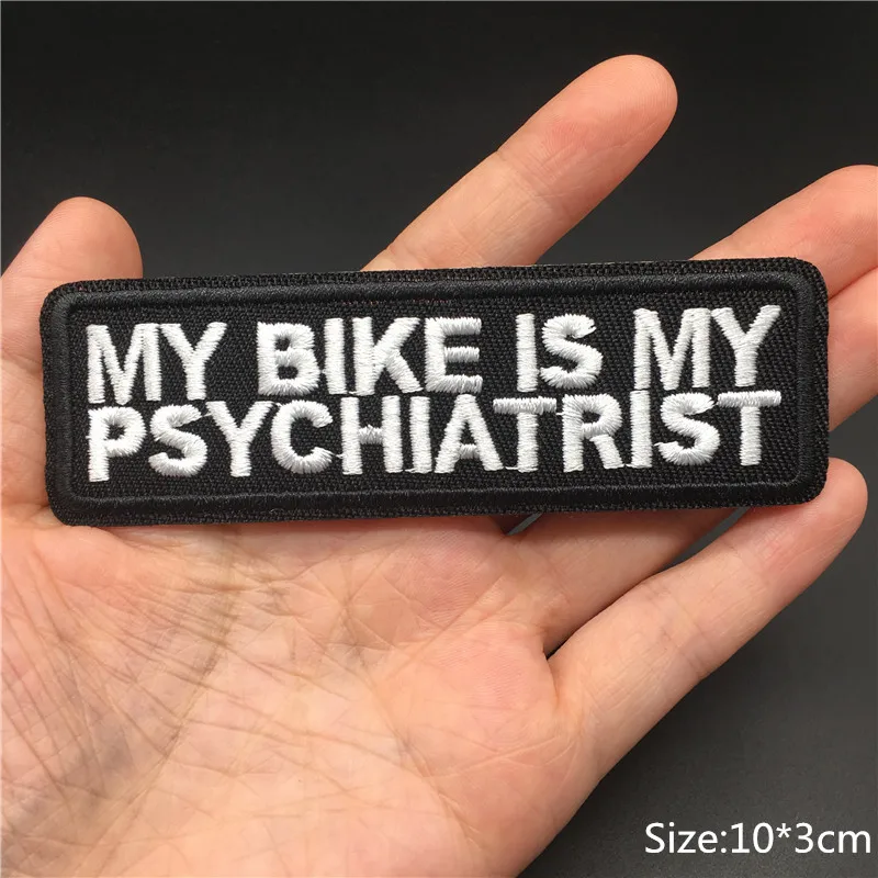Description Picture 4 of itemMy BIKE...Size: 10x3cm DIY Embroideed Patch Stripe for Clothes On Sticker Black White Written Letter Iron On Badge Appliques