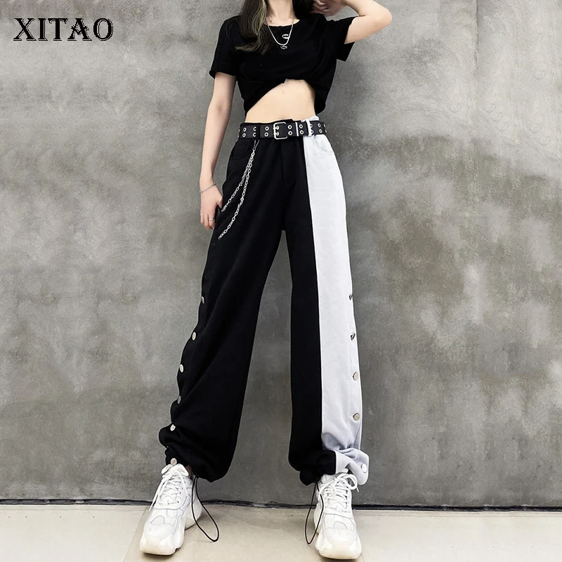 XITAO Patchwork Wide Leg Pants Women Loose Fashion Personality All Match 2020 New Autumn High Waist Pants Goddess Fan ZP2125 XITAO Patchwork Wide Leg Pants Women Loose Fashion Personality All Match 2020 New Autumn High Waist Pants Goddess Fan ZP2125