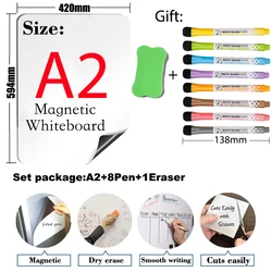 Tableau blanc magnétique Arc Angl A2 pour enfants, 16.5x23.4 pouces, pour frigo, effacement à sec, cadeau, 8 stylos, 1 effaceur 