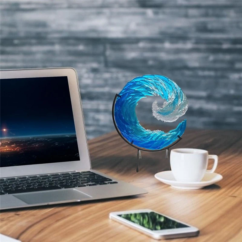 Ocean Wave Sculpture Creative Gradient Blue Wave Fused Ornament Resin Art Crafts For Room Home Desktop Decor With Stand 2 | Ocean Wave Sculpture Creative Gradient Blue Wave Fused Ornament Resin Art Crafts For Room Home Desktop Decor With Stand 2