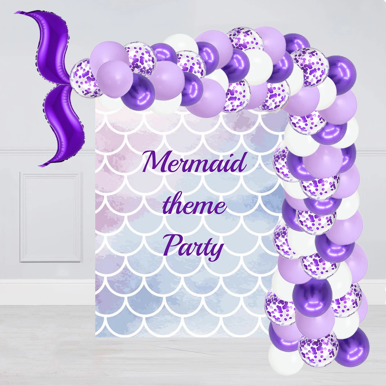 

103PCS Set Dazzle Mermaid Latex Pearl Purple Blue Globos Birthday Party Gender Reveal Baby Shower Decorations