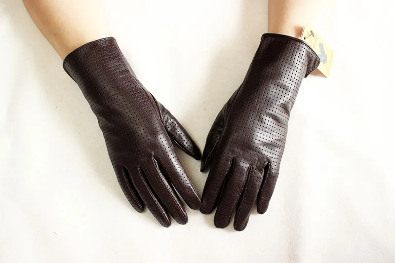 Summer Driving Women's Sheepskin Leather Gloves With Thin Silk Lining Sun Protection and Anti Slip Motorcycle Riding Gloves