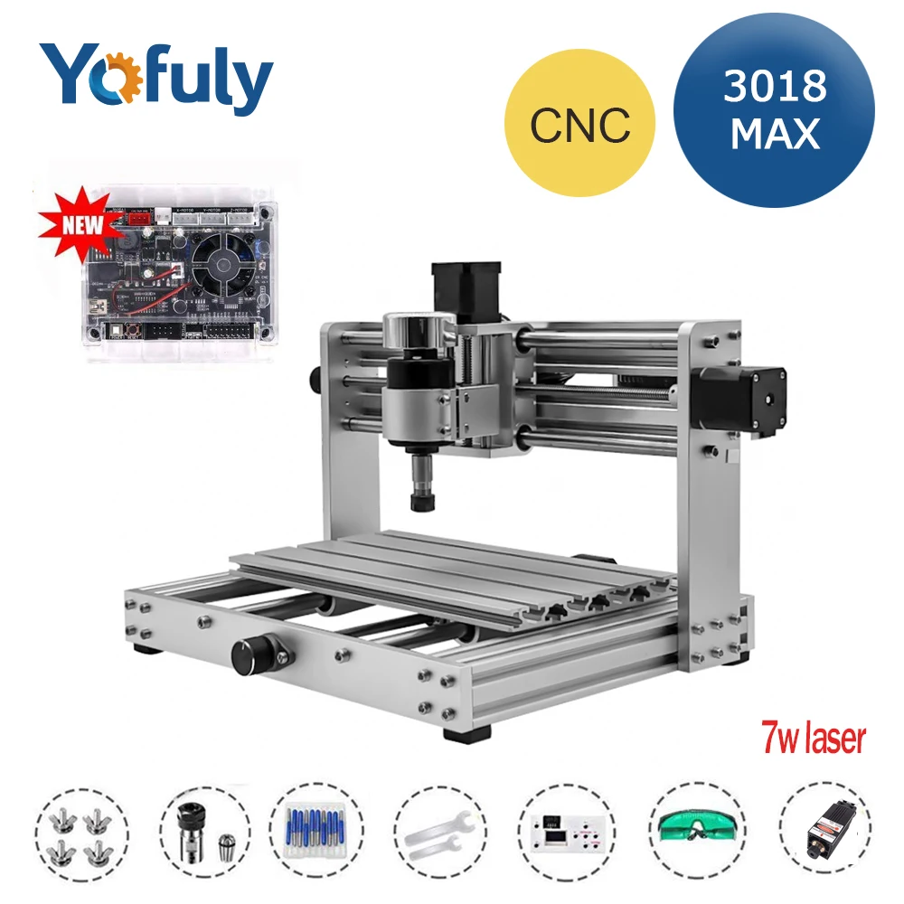 7w laser CNC 3018pro MAX гравер GRBL управление с шпинделем 200 Вт, 3 оси PCB фрезерный станок, DIY древесины маршрутизатор Поддержка лазерной гравировки - Цвет: 7w laser