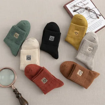

Autumn Fashion Cartoon Socks New Lovely Smile Face Cute Flange embroidery Square Face High Quality Socks Cotton Women's Socks