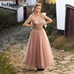 SoDigne Pink Glitter Evening dress 2021 Sequin Spaghetti Straps A-Line Tulle Formal Party Dresses Long Evening Gowns