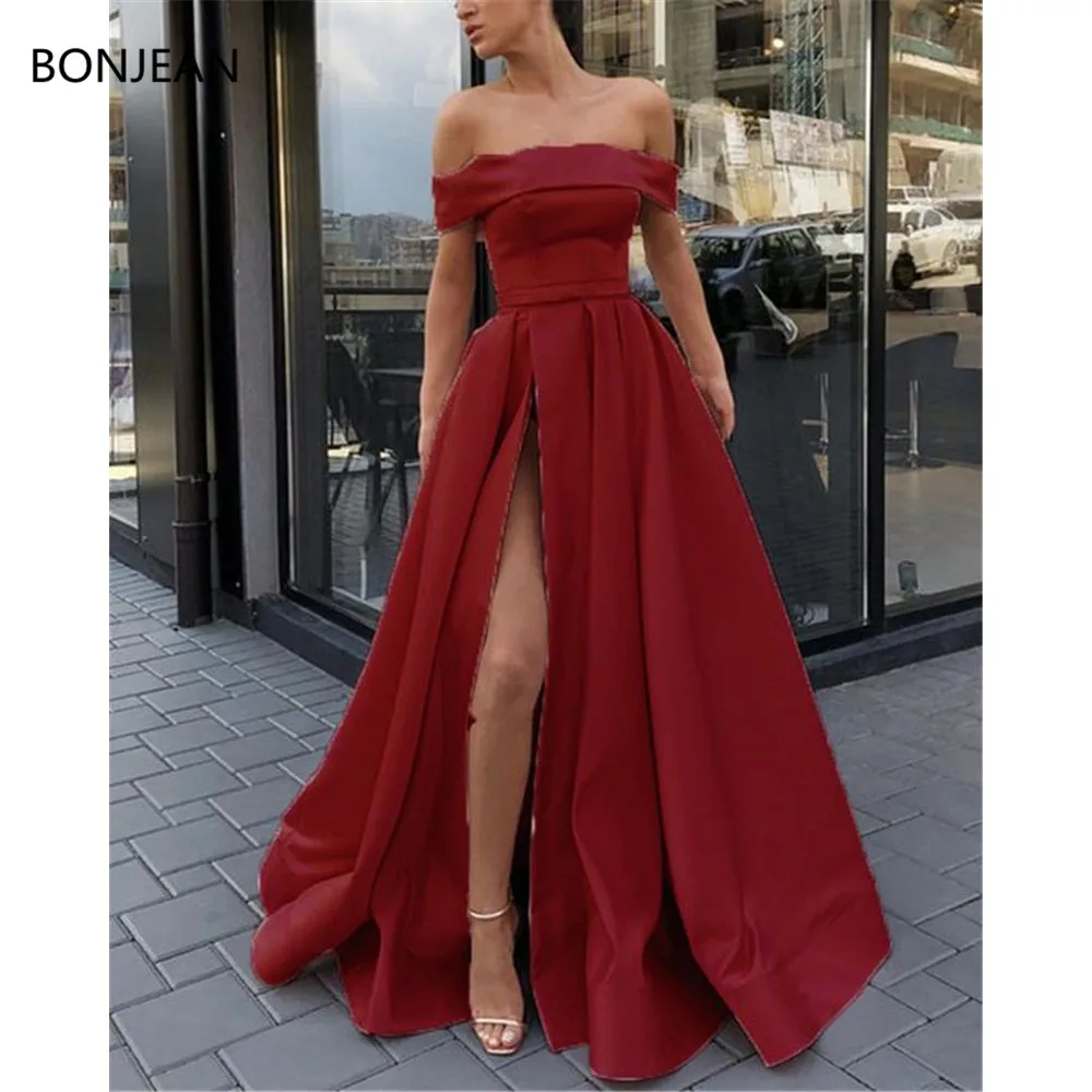 

wine red burgundy Strapless Off the shoulder Long evening dresses 2019 Sexy Slit side Simple Formal dress abiye robe de soiree