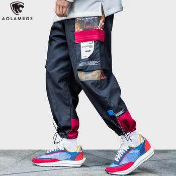 

Aolamegs Pants Men Patchwork Track Pants Male Trousers Ancient Culture Print Pocket Elastic Waist Hip Hop Joggers Sweatpants
