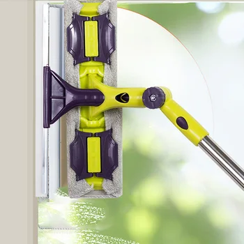 

Glass Wiper Double-sided Cleaning Window Cleaner Long Handle Telescopic Rod Silicone Rotating Head with Cleaning Cloth Tool 2020