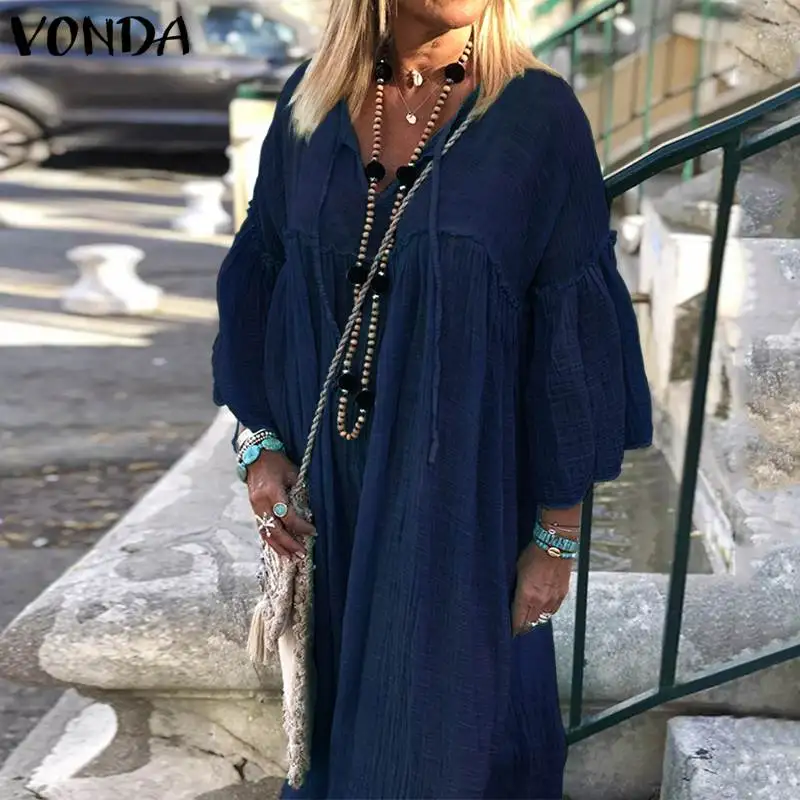 Женское платье VONDA в винтажном стиле 3/4, платье до середины икры с рукавами-бабочками, летние праздничные женские повседневные свободные Вечерние платья Vestido S-5XL