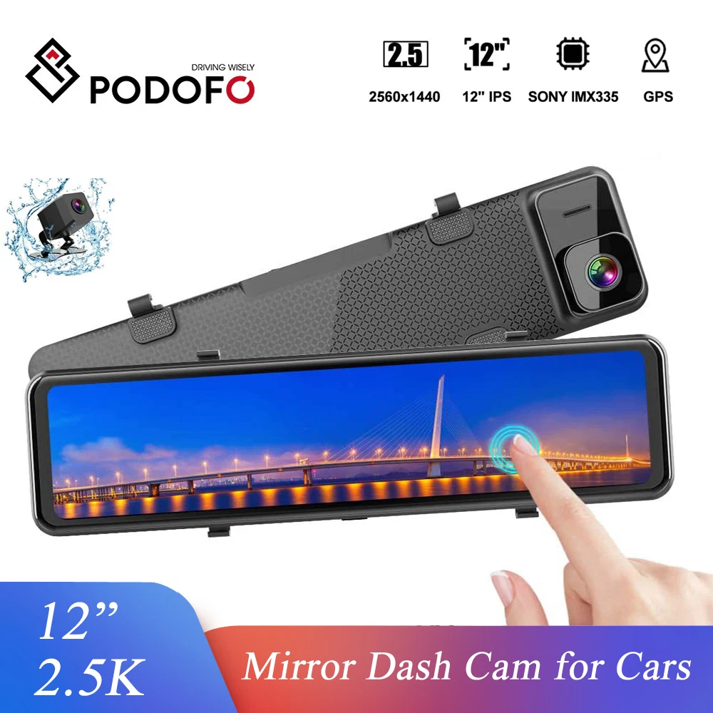 Podofo 12 inch 2.5K Mirror Dash Cam 12