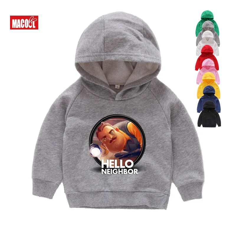 Г. От 2 до 12 лет толстовки с капюшоном «Hello neighor» из маленького хлопка детские рубашки для мальчиков, рубашка подростковая одежда для девочек, толстовки и свитера От 2 до 8 лет