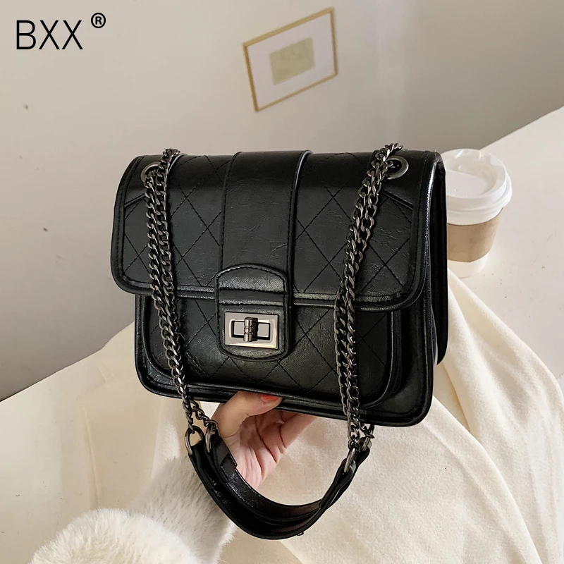 

[BXX] PU Leather Crossbody Bags For Women 2020 Winter Simple Style Large Capacity Messenger Shoulder Bag Female Handbags HJ607