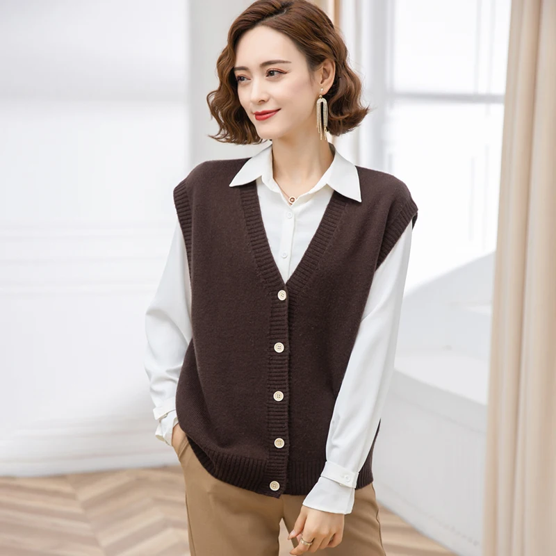 100% Sheep Wool Vest Cardigan 2022 Spring Women V-neck Knitwear Pure Wool  Sleeveless Sweater Ladies Single Breasted Knit Coat - Cardigan - AliExpress