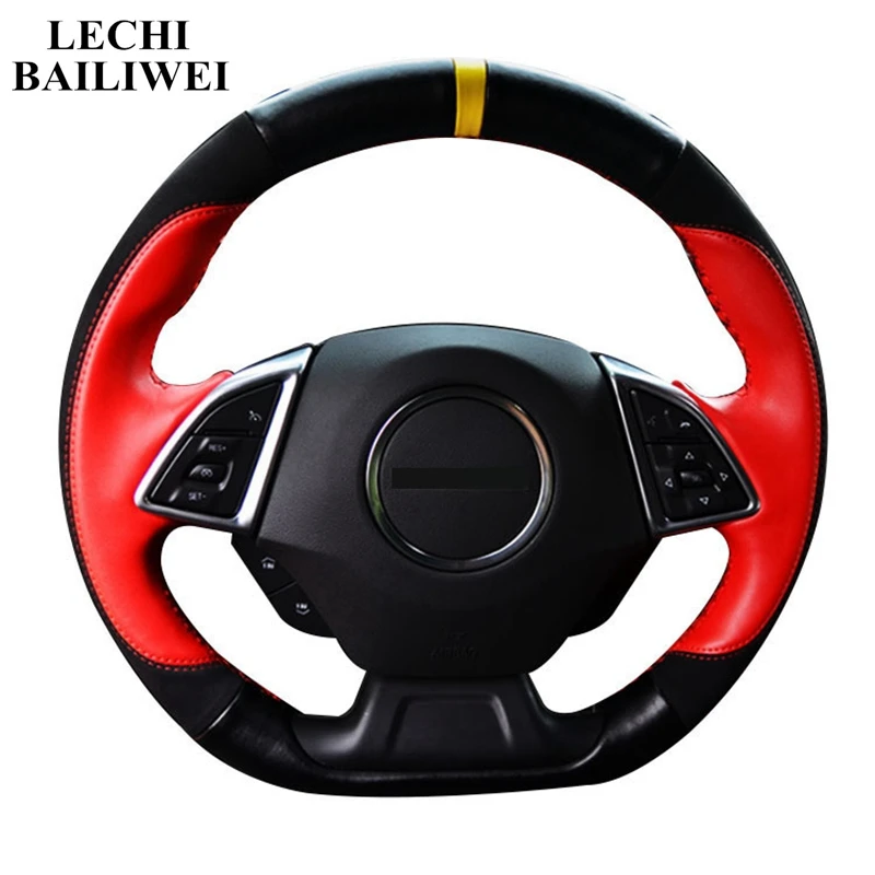 DIY Motion paragraph Genuine leather Hand-Stitched Car steering wheel cover For Chevrolet camaro- Car accessories