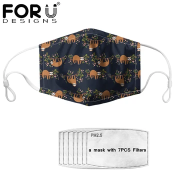 

FORUDESIGNS Cute Animal Cortoon Sloth Design Face Mouth Cover Masks 7pcs PM2.5 Filter Germ Protection Masque For Kids mascarills