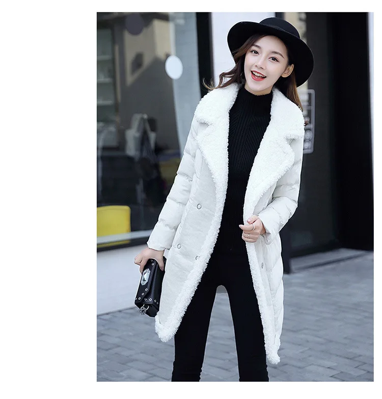 Thick Long Sleeve Winter Mid-length Double Breasted Suit Collar Sweet Solid Color Fashion City Elegant