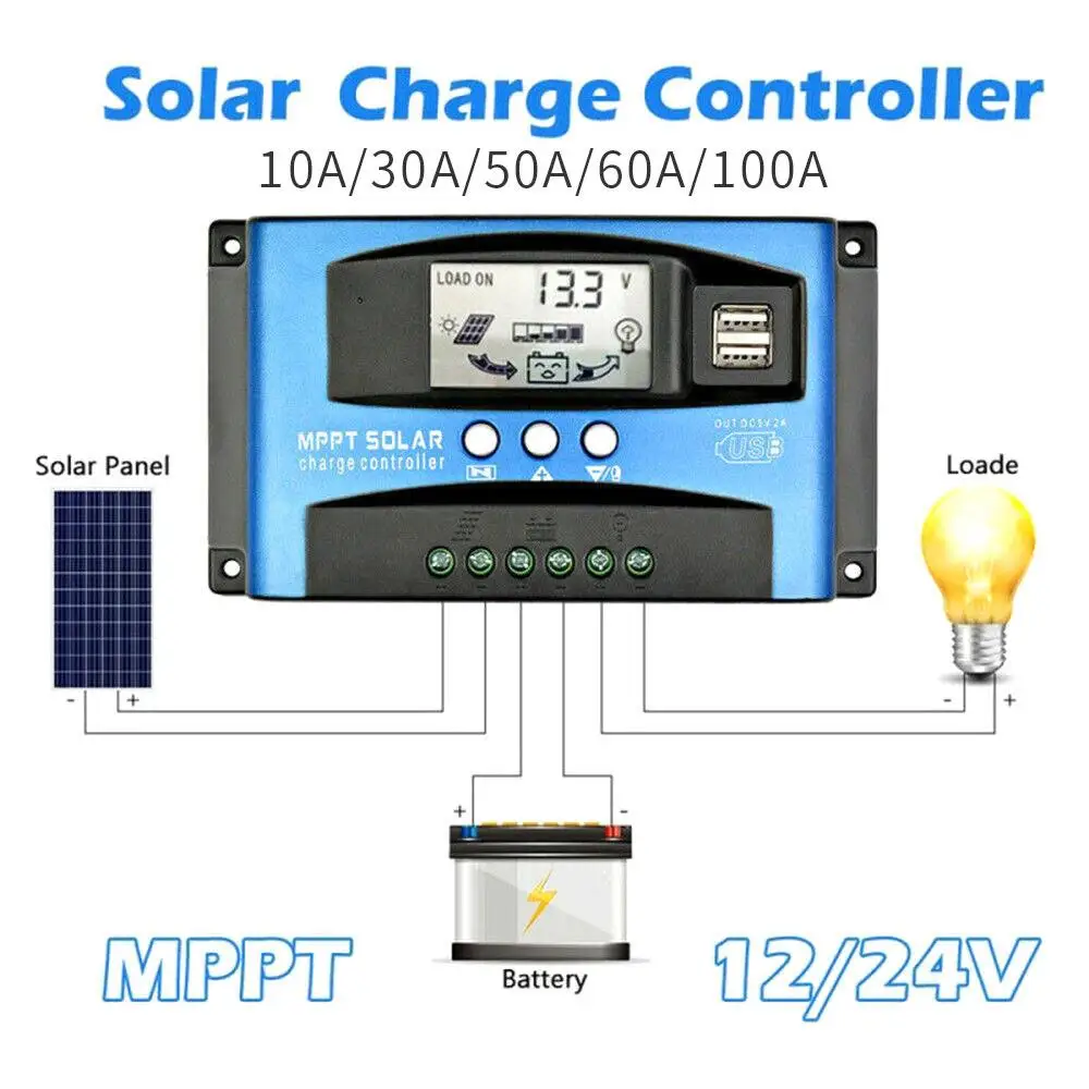 Controlador de Carga Mppt Controlador Solar Duplo 5v - 2a Reversa Conexão Proteção Barco Casa Display Lcd Usb 4 Painel solar