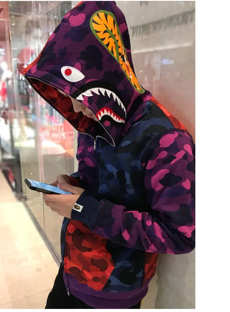 

European And American Streets Street-Style Shark Joint Beggar Version of Men And Women Couples Zip-up Jacket