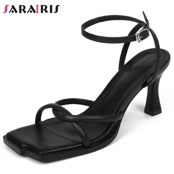 

SARAIRIS solid open toe thin belt ankle strap high heels sandals women casual brand sandals ladies fashion shoes