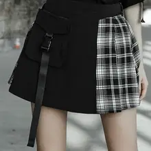 Панк рейв Женская готика нерегулярные плиссированные короткая юбка с поясной сумкой PQ537BQ Азия Размер S-L