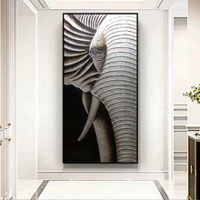

Aesthetic Room Decor Hand Painted Canvas Oil Painting Home Decoration Accessories for Living Room Abstract Animal Elephant Unfra