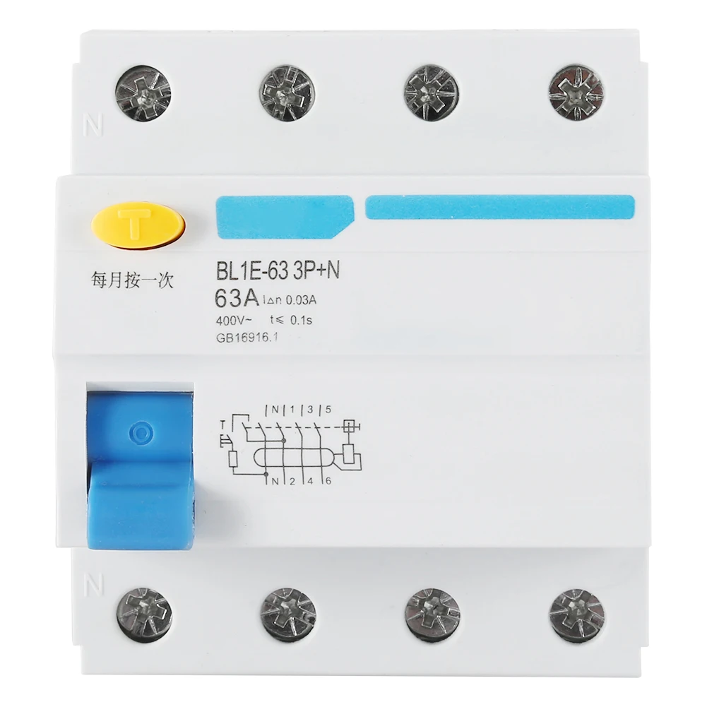 BL1E-63 3P+ N 63A RCCB Выключатель остаточного тока 230 В 30mA Электрическая защита от утечки мини-выключатель горячая распродажа