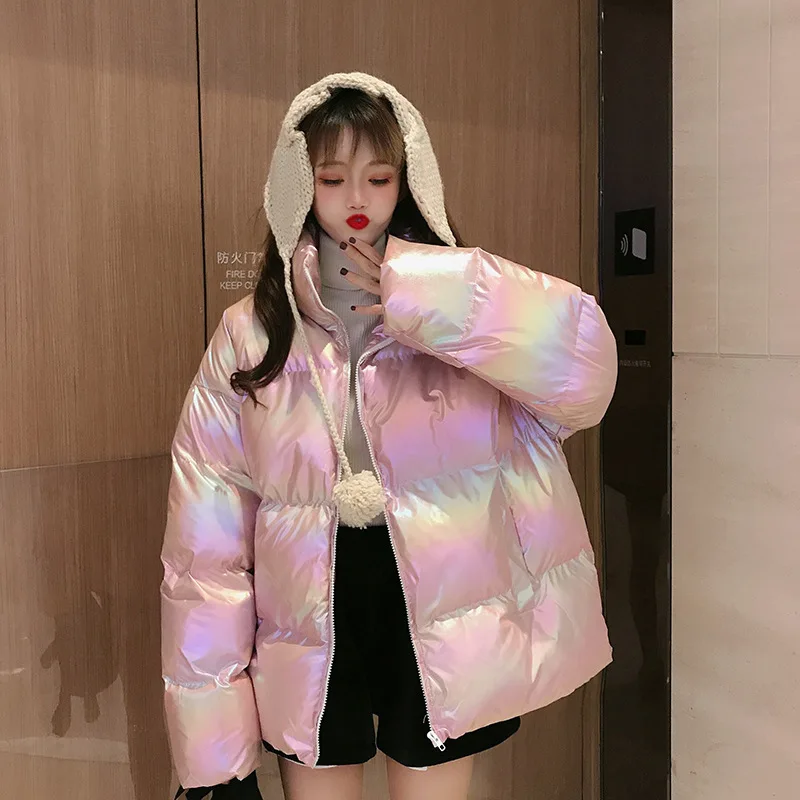 

2019 Loose Candy Color Bread Thickening Stand Cotton-padded Clothes Cotton Loose Coat Woman