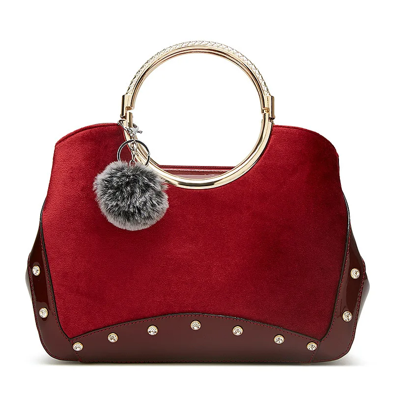 

Ougger Medium Bags for Women 2019 Handbags Elegant Style Red Velour Shell Bag with Diamonds for Banquet