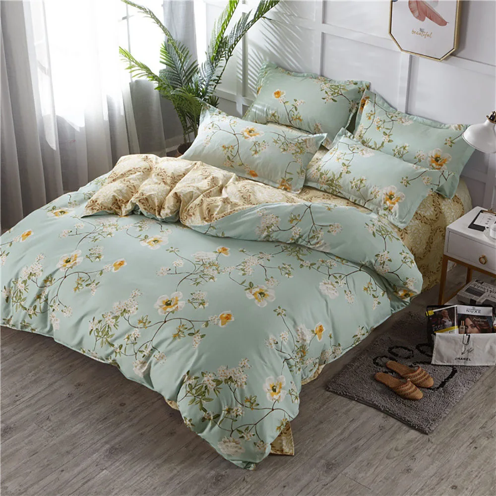 Blue Bedding Set Thumbedding Forest Bedding Set King Size Cartoon Creative Beige Fresh Duvet Cover Queen Full Twin Single Unique Design Bed Set - Цвет: Blue Bedding Set