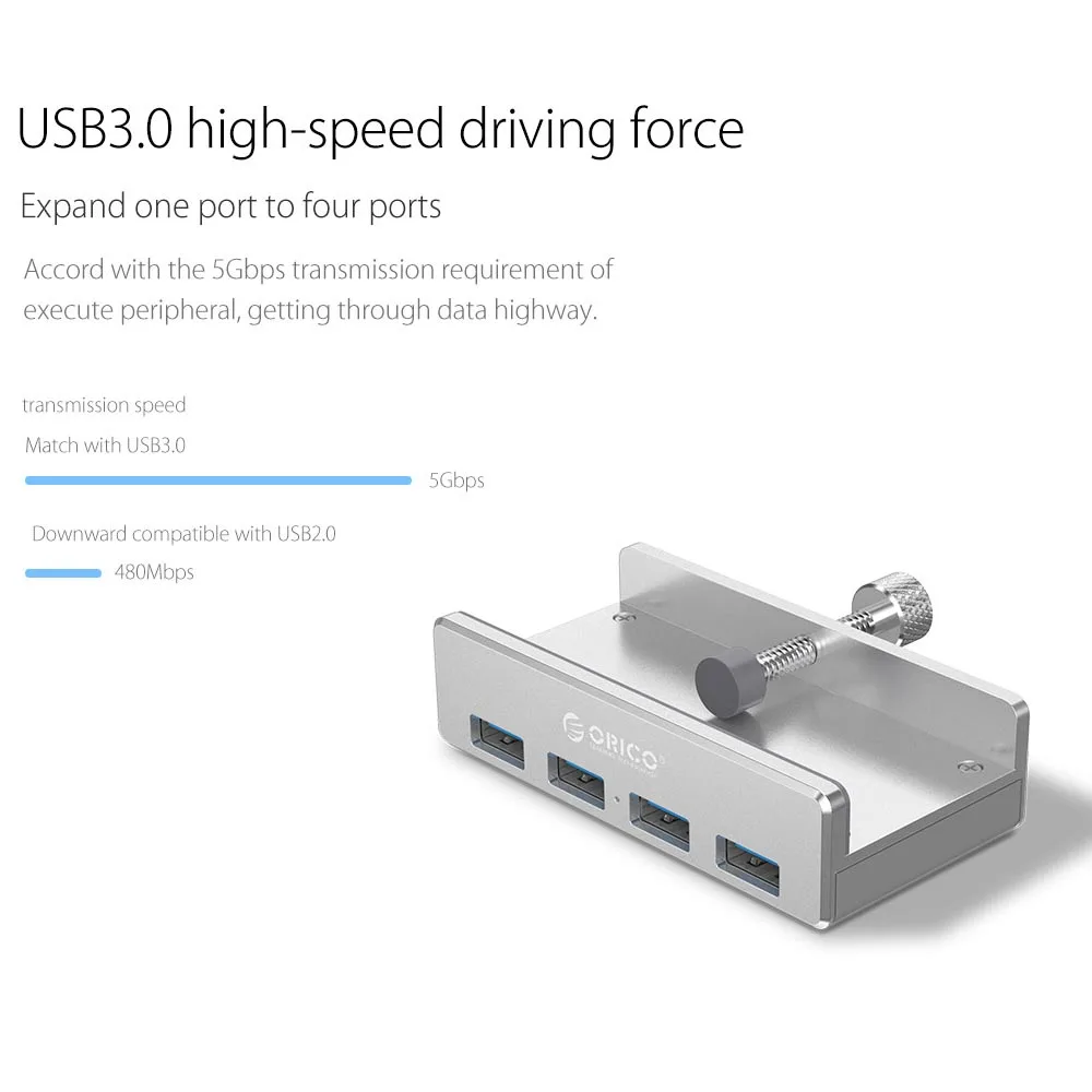 Q) алюминиевый 4 порта USB 3,0 концентратор Высокоскоростной разветвитель концентратор адаптер зажим-тип концентратор для настольного ноутбука клип диапазон 10-32 мм MH4PU