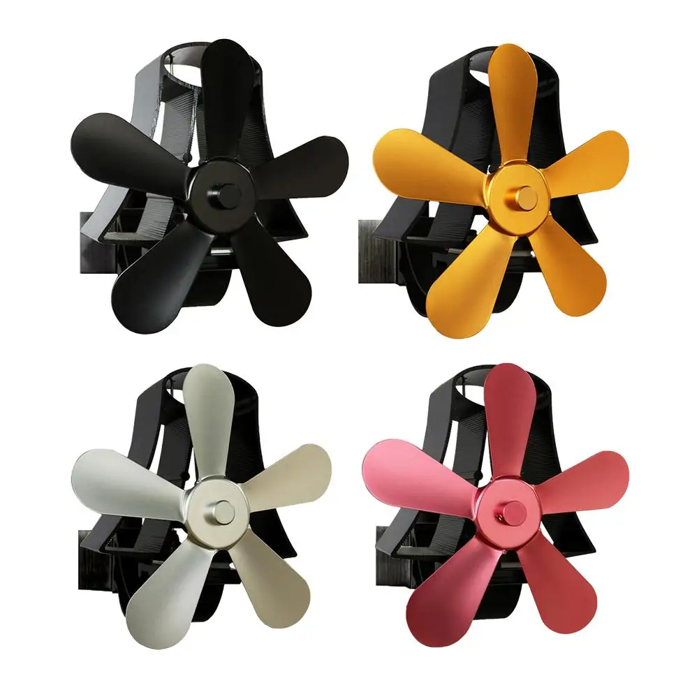 

Low Noise Fireplace Fan Home Efficient Heat Distribution Aluminum Burner Heat Powered Stove Fan 5 Blades Ventilation Device
