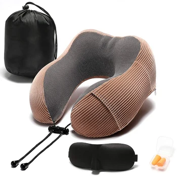 

Brown Travel Pillow Memory Foam with 360-Degree Head Support Comfortable Neck Pillow with Storage Bag Lightweight Traveling Pill