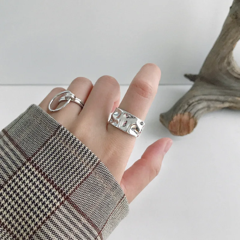 Silver Color Engagement Rings Women Couple Trendy Irregular Geometric Handmade Jewelry Valentine's day Gifts