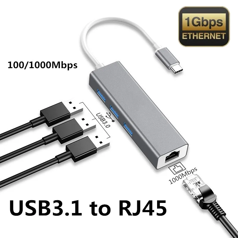 

Type tipo USB C to HUB USB3.0 5Gbps Ethernet Docking station USB3.1 to RJ45 1000 Mbps Gigabit Lan for iMac air surface 6 Probook