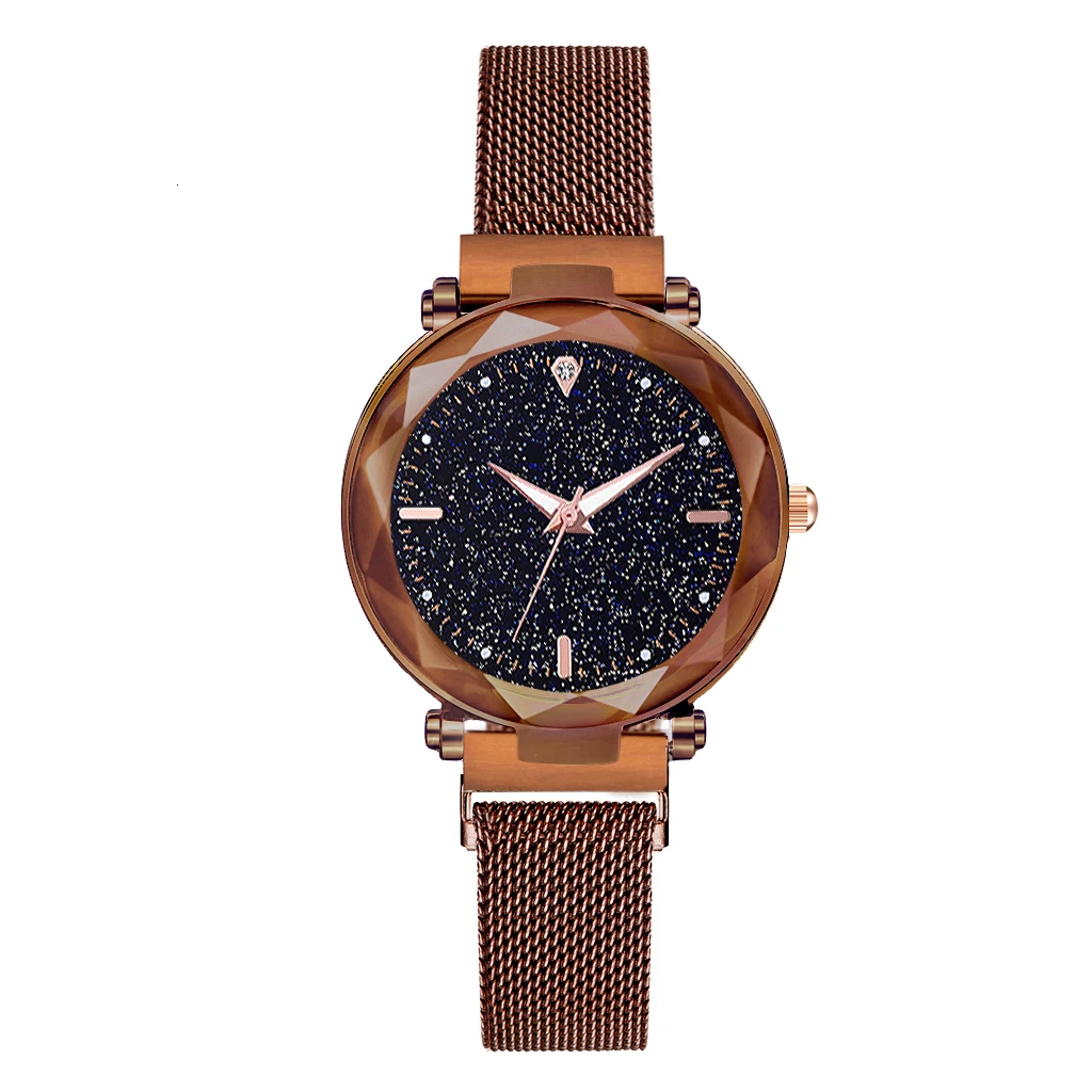 Лидер продаж женские часы с магнитной пряжкой звездное небо светящиеся Роскошные женские кварцевые часы подарок часы Relogio Feminino Zegarek Damski - Цвет: brown