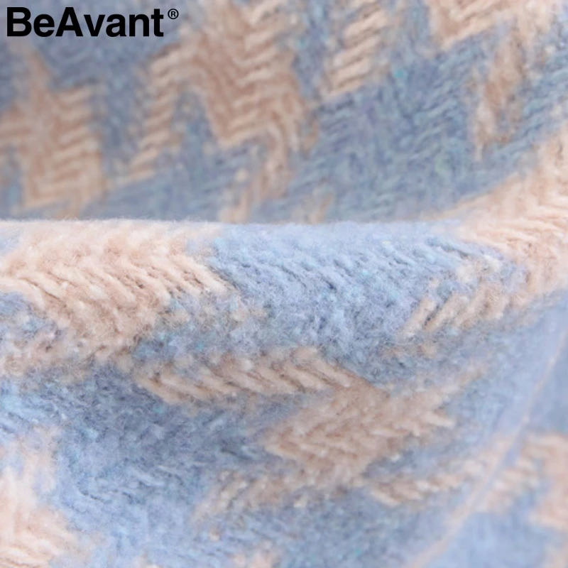 BeAvant, модная уличная одежда, клетчатое платье, женское, повседневное, две части, однобортный костюм, набор, шикарное, осень, зима, синее, женское, теплое платье