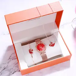 Новые лучшие продажи 3 шт костюм модные женские часы для отдыха корейские женские часы Миланский ремешок женские часы для отдыха