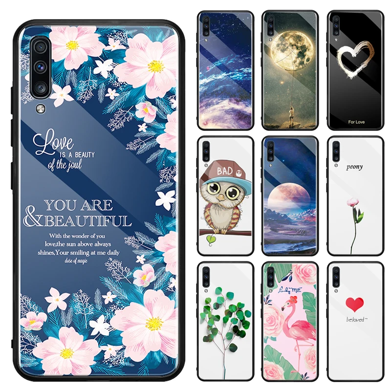 

Painted Glass Case For Samsung Galaxy A70 A30 A20 A10 A50 A7 2018 M20 Case Cover Cute Pattern Shell A 70 50 30 20 10 A750 Fundas