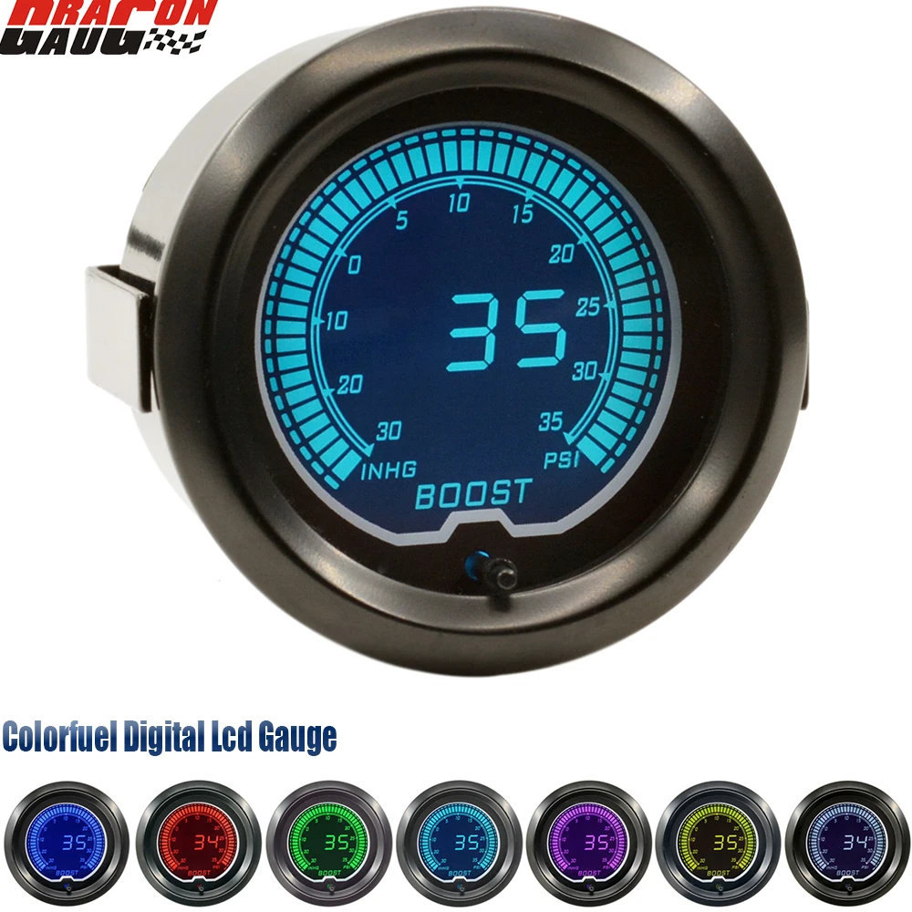 Dragon 52mm(2 Inch) Auto Car Boost Gauge Lcd 7 Colors Backlight Digital