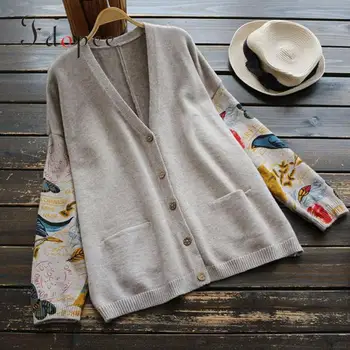 

Women Knitted Cardigans Single Breasted V-neck Embroidery Long Sleeve Casual Plus Size Outwear Female Jacket Coat 2019 Winter