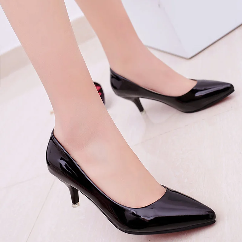 Black-style1 GAOKE/модные офисные туфли-лодочки; женская обувь; элегантные женские вечерние туфли на шпильке с острым носком из лакированной кожи на тонком каблуке - Цвет: Black-style1