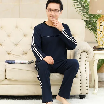

Spring and Autumn Pajamas Male Long Sleeve Middle-aged Old Man Dad Men Pullover Cotton Quality Homewear Set Middle-Aged Male