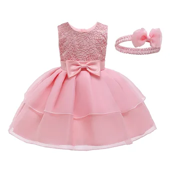 

Bow Lace Baby Princess Dress + Baby Headband Powder White Solid Color Dress for Girls Christmas Prom Gift Toddler Girl Clothes