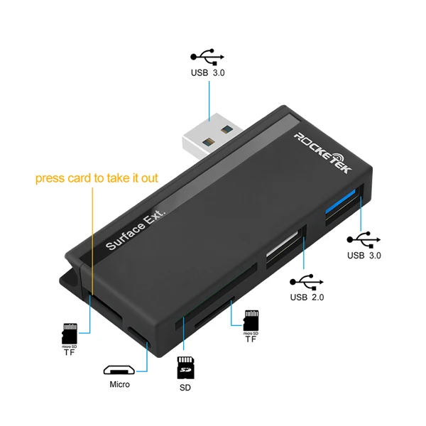 Мультиразветвитель usb 3,0 концентратор 5 в 1 устройство для чтения карт памяти адаптер несколько usb для microsoft Surface Pro 3/Pro 4/pro 5/pro 6 - Цвет: Black Gray USB 2.0