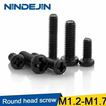 

NINDEJIN 55pcs Cross Recessed Pan Head Screw M1.2 M1.4 M1.6 M1.7 M2 M2.5 M3 M4 Carbon Steel Black Phillips Machine Screw GB818