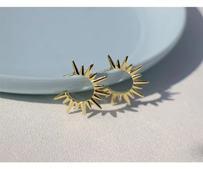 1 pair gold Новые серьги из стерлингового серебра 925 пробы, модные, Преувеличенные, индивидуальные, золотые, Подсолнухи, полукруглые серьги, трендовые, Женские Ювелирные изделия для ушей - Окраска металла: 1 pair gold